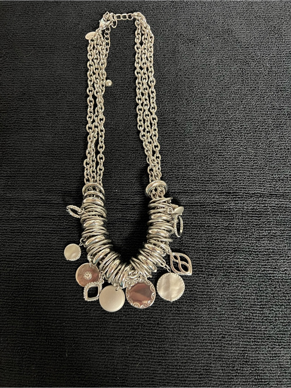 Silver Multi-Disc Layered Charm Necklace Vtg, chicos